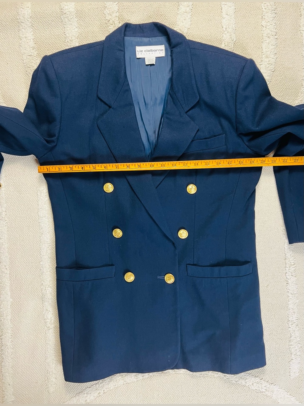 Vintage 90s Liz Claiborne Navy Wool Blazer – Double-Breasted Gold Buttons – 8 - Picture 8 of 13